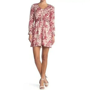 FRNCH Floral Print V-Neck Dress Red Size Small